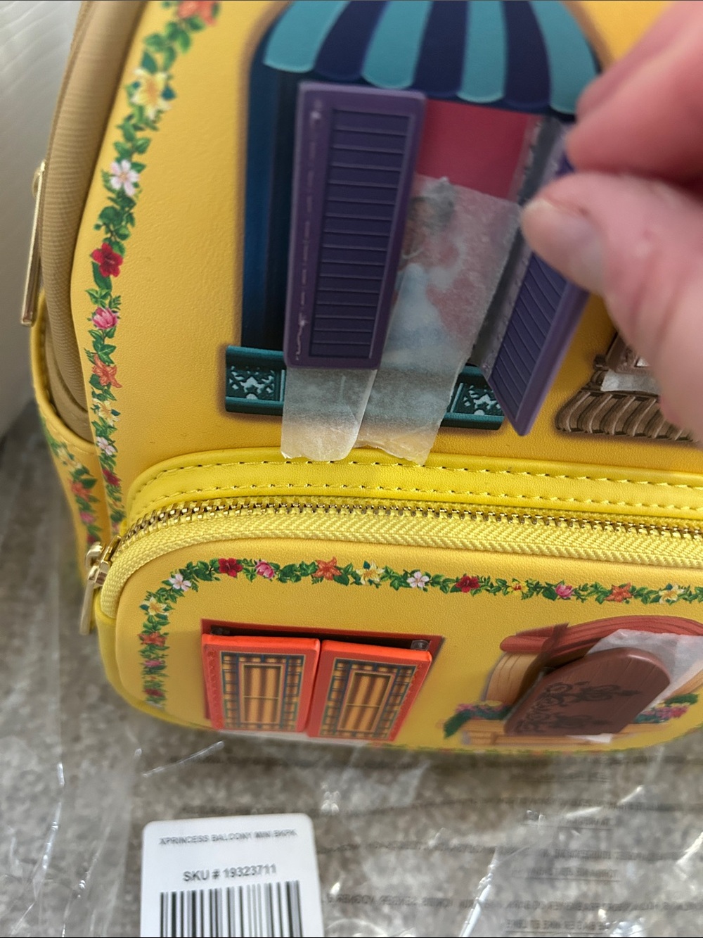 Interactive Loungefly Yellow Backpack with Disney Princess Windows - Picture 3 of 8